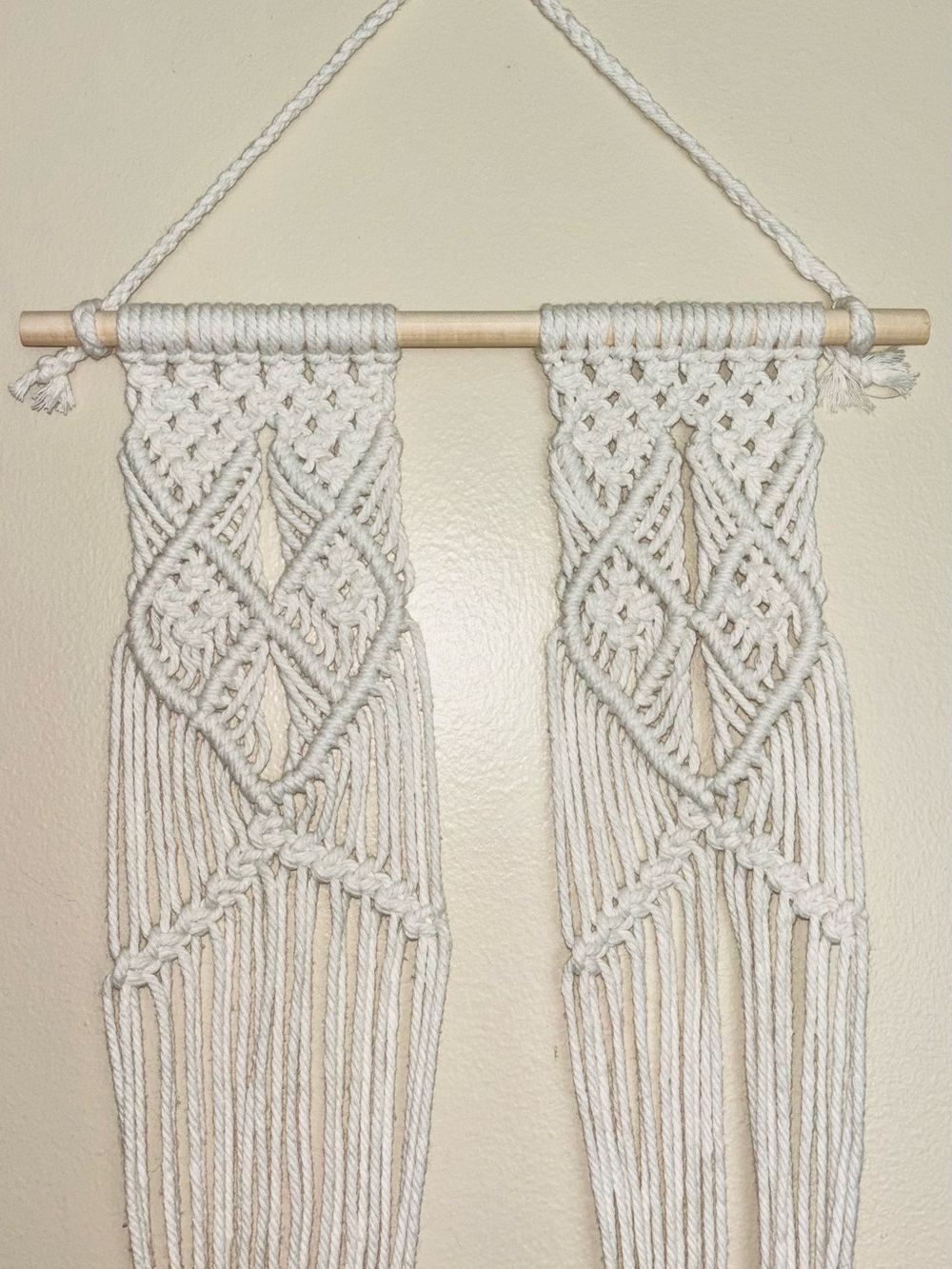 Handmade Macrame Wall Hanging Plant Holder in Natural Cream